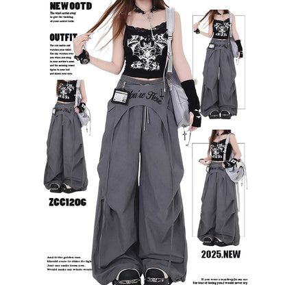 Women's Retro Fake Two-Piece Cargo Pants
