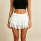 Womens Preppy Cute Mini Skirt Lace Floral Tiered Ruffle Side Drawstring Micro Skirt Y2K Fairy Coquette Low Waist Cake Skirts