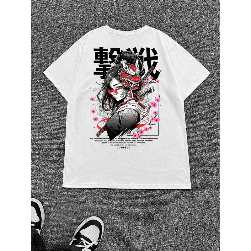 Japanese Oni Mask Print Cotton T-Shirt
