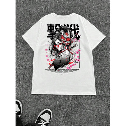 Japanese Oni Mask Print Cotton T-Shirt