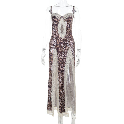 Leopard Print Lace Strap Dress